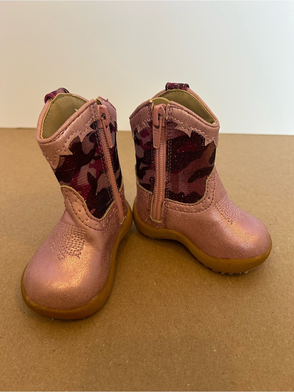 Roper Pink Metallic Kids Cowboy Boots with Camouflage Panels